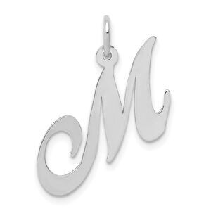 14k White Gold, Ella Collection Medium Fancy Script Initial M Pendant